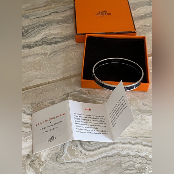 Hermes Bangle Curry Silver Navy Blue Enamel Bracelet - Picture 8 of 8